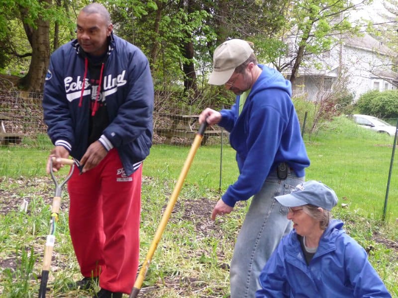 Residents tending the Midland Avenue community garden